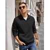 image:imageCOOFANDY Mens Quarter Zip Pullover Quilted Sweatshirt Knit Long Sleeve Mock Neck Sweater Polo with PocketAblack