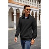 image:imageCOOFANDY Mens Quarter Zip Pullover Quilted Sweatshirt Knit Long Sleeve Mock Neck Sweater Polo with PocketAblack