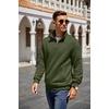 image:imageCOOFANDY Mens Quarter Zip Pullover Quilted Sweatshirt Knit Long Sleeve Mock Neck Sweater Polo with PocketArmy Green