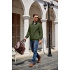 image:imageCOOFANDY Mens Quarter Zip Pullover Quilted Sweatshirt Knit Long Sleeve Mock Neck Sweater Polo with PocketArmy Green