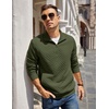 image:imageCOOFANDY Mens Quarter Zip Pullover Quilted Sweatshirt Knit Long Sleeve Mock Neck Sweater Polo with PocketArmy Green