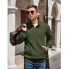 image:imageCOOFANDY Mens Quarter Zip Pullover Quilted Sweatshirt Knit Long Sleeve Mock Neck Sweater Polo with PocketArmy Green