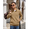 image:imageCOOFANDY Mens Quarter Zip Pullover Quilted Sweatshirt Knit Long Sleeve Mock Neck Sweater Polo with PocketCamel