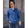 image:imageCOOFANDY Mens Quarter Zip Pullover Quilted Sweatshirt Knit Long Sleeve Mock Neck Sweater Polo with PocketDark Blue