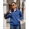 image:imageCOOFANDY Mens Quarter Zip Pullover Quilted Sweatshirt Knit Long Sleeve Mock Neck Sweater Polo with PocketDark Blue