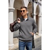 image:imageCOOFANDY Mens Quarter Zip Pullover Quilted Sweatshirt Knit Long Sleeve Mock Neck Sweater Polo with PocketDark Gray