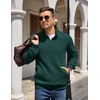 image:imageCOOFANDY Mens Quarter Zip Pullover Quilted Sweatshirt Knit Long Sleeve Mock Neck Sweater Polo with PocketGreen