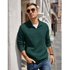 image:imageCOOFANDY Mens Quarter Zip Pullover Quilted Sweatshirt Knit Long Sleeve Mock Neck Sweater Polo with PocketGreen