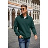 image:imageCOOFANDY Mens Quarter Zip Pullover Quilted Sweatshirt Knit Long Sleeve Mock Neck Sweater Polo with PocketGreen