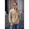 image:imageCOOFANDY Mens Quarter Zip Pullover Quilted Sweatshirt Knit Long Sleeve Mock Neck Sweater Polo with PocketKhaki