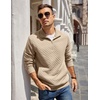 image:imageCOOFANDY Mens Quarter Zip Pullover Quilted Sweatshirt Knit Long Sleeve Mock Neck Sweater Polo with PocketKhaki