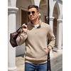 image:imageCOOFANDY Mens Quarter Zip Pullover Quilted Sweatshirt Knit Long Sleeve Mock Neck Sweater Polo with PocketKhaki