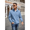 image:imageCOOFANDY Mens Quarter Zip Pullover Quilted Sweatshirt Knit Long Sleeve Mock Neck Sweater Polo with PocketLight Blue