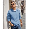 image:imageCOOFANDY Mens Quarter Zip Pullover Quilted Sweatshirt Knit Long Sleeve Mock Neck Sweater Polo with PocketLight Blue