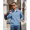 image:imageCOOFANDY Mens Quarter Zip Pullover Quilted Sweatshirt Knit Long Sleeve Mock Neck Sweater Polo with PocketLight Blue