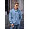 image:imageCOOFANDY Mens Quarter Zip Pullover Quilted Sweatshirt Knit Long Sleeve Mock Neck Sweater Polo with PocketLight Blue
