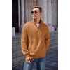 image:imageCOOFANDY Mens Quarter Zip Pullover Quilted Sweatshirt Knit Long Sleeve Mock Neck Sweater Polo with PocketLight Brown