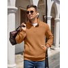 image:imageCOOFANDY Mens Quarter Zip Pullover Quilted Sweatshirt Knit Long Sleeve Mock Neck Sweater Polo with PocketLight Brown