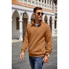 image:imageCOOFANDY Mens Quarter Zip Pullover Quilted Sweatshirt Knit Long Sleeve Mock Neck Sweater Polo with PocketLight Brown