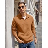 image:imageCOOFANDY Mens Quarter Zip Pullover Quilted Sweatshirt Knit Long Sleeve Mock Neck Sweater Polo with PocketLight Brown