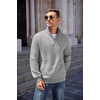image:imageCOOFANDY Mens Quarter Zip Pullover Quilted Sweatshirt Knit Long Sleeve Mock Neck Sweater Polo with PocketLight Grey