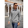 image:imageCOOFANDY Mens Quarter Zip Pullover Quilted Sweatshirt Knit Long Sleeve Mock Neck Sweater Polo with PocketLight Grey