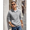 image:imageCOOFANDY Mens Quarter Zip Pullover Quilted Sweatshirt Knit Long Sleeve Mock Neck Sweater Polo with PocketLight Grey