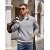 image:imageCOOFANDY Mens Quarter Zip Pullover Quilted Sweatshirt Knit Long Sleeve Mock Neck Sweater Polo with PocketLight Grey
