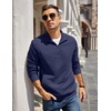 image:imageCOOFANDY Mens Quarter Zip Pullover Quilted Sweatshirt Knit Long Sleeve Mock Neck Sweater Polo with PocketNavy Blue