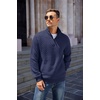 image:imageCOOFANDY Mens Quarter Zip Pullover Quilted Sweatshirt Knit Long Sleeve Mock Neck Sweater Polo with PocketNavy Blue
