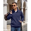 image:imageCOOFANDY Mens Quarter Zip Pullover Quilted Sweatshirt Knit Long Sleeve Mock Neck Sweater Polo with PocketNavy Blue