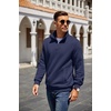 image:imageCOOFANDY Mens Quarter Zip Pullover Quilted Sweatshirt Knit Long Sleeve Mock Neck Sweater Polo with PocketNavy Blue