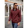 image:imageCOOFANDY Mens Quarter Zip Pullover Quilted Sweatshirt Knit Long Sleeve Mock Neck Sweater Polo with PocketRed