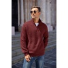 image:imageCOOFANDY Mens Quarter Zip Pullover Quilted Sweatshirt Knit Long Sleeve Mock Neck Sweater Polo with PocketRed