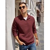 image:imageCOOFANDY Mens Quarter Zip Pullover Quilted Sweatshirt Knit Long Sleeve Mock Neck Sweater Polo with PocketRed