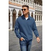image:imageCOOFANDY Mens Quarter Zip Pullover Quilted Sweatshirt Knit Long Sleeve Mock Neck Sweater Polo with PocketSlate Blue