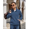 image:imageCOOFANDY Mens Quarter Zip Pullover Quilted Sweatshirt Knit Long Sleeve Mock Neck Sweater Polo with PocketSlate Blue