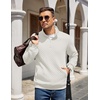 image:imageCOOFANDY Mens Quarter Zip Pullover Quilted Sweatshirt Knit Long Sleeve Mock Neck Sweater Polo with PocketWhite