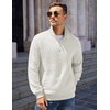 image:imageCOOFANDY Mens Quarter Zip Pullover Quilted Sweatshirt Knit Long Sleeve Mock Neck Sweater Polo with PocketWhite