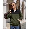 image:imageCOOFANDY Mens Quarter Zip Pullover Quilted Sweatshirt Knit Long Sleeve Mock Neck Sweater Polo with PocketZcolor Block Army GreenBlack