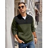 image:imageCOOFANDY Mens Quarter Zip Pullover Quilted Sweatshirt Knit Long Sleeve Mock Neck Sweater Polo with PocketZcolor Block Army GreenBlack