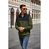 image:imageCOOFANDY Mens Quarter Zip Pullover Quilted Sweatshirt Knit Long Sleeve Mock Neck Sweater Polo with PocketZcolor Block Army GreenBlack