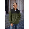 image:imageCOOFANDY Mens Quarter Zip Pullover Quilted Sweatshirt Knit Long Sleeve Mock Neck Sweater Polo with PocketZcolor Block Army GreenBlack