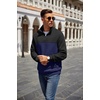 image:imageCOOFANDY Mens Quarter Zip Pullover Quilted Sweatshirt Knit Long Sleeve Mock Neck Sweater Polo with PocketZcolor Block NavyBlack