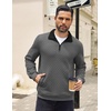 image:imageCOOFANDY Mens Quarter Zip Pullover Quilted Sweatshirt Knit Long Sleeve Mock Neck Sweater Polo with PocketZcontrast GrayBlack