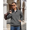 image:imageCOOFANDY Mens Quarter Zip Pullover Quilted Sweatshirt Knit Long Sleeve Mock Neck Sweater Polo with PocketZcontrast GrayBlack