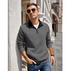 image:imageCOOFANDY Mens Quarter Zip Pullover Quilted Sweatshirt Knit Long Sleeve Mock Neck Sweater Polo with PocketZcontrast GrayBlack
