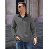 image:imageCOOFANDY Mens Quarter Zip Pullover Quilted Sweatshirt Knit Long Sleeve Mock Neck Sweater Polo with PocketZcontrast GrayBlack