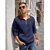 image:imageCOOFANDY Mens Quarter Zip Pullover Quilted Sweatshirt Knit Long Sleeve Mock Neck Sweater Polo with PocketZcontrast NavyBrown