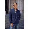 image:imageCOOFANDY Mens Quarter Zip Pullover Quilted Sweatshirt Knit Long Sleeve Mock Neck Sweater Polo with PocketZcontrast NavyBrown